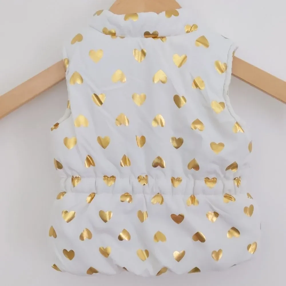 Kids Baby Healthtex White Puffer Vest with Gold Hearts Size 0-3 months